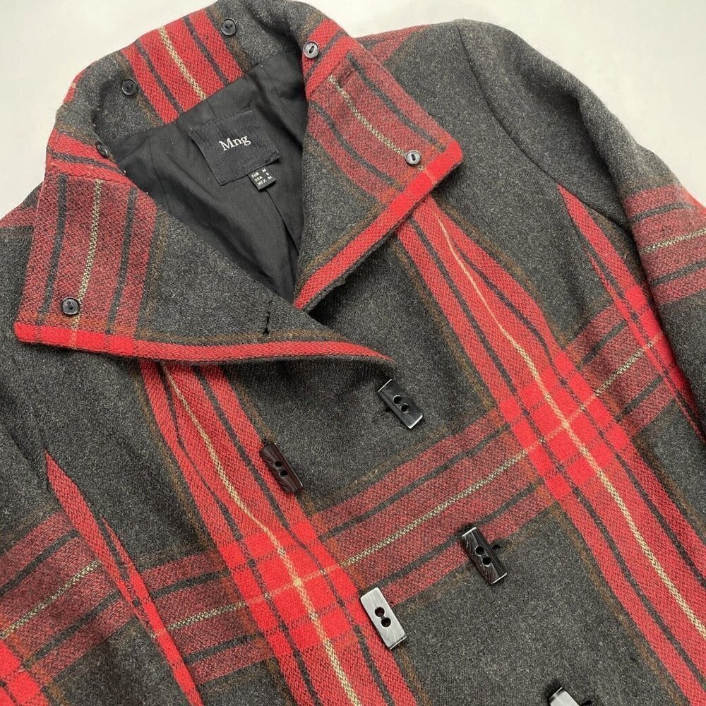 MNG Mango Wool Blend Long Coat Women’s S Black/Red Button Front